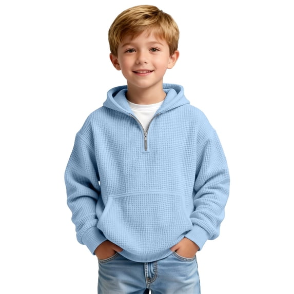 EnJoCho Boys Quarter Zip Hoodie - Waffle Knit Hooded Long Sleeve Pullover Sweatshirt for Kids Teens 4-14 Years Fall Winter School Layering Top