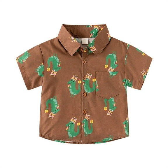 EnJoCho Boys Retro Print Hawaiian Shirt Breathable Rayon Short Sleeve Button-Up Summer Party Wear Tropical Theme Vacation Ready Top
