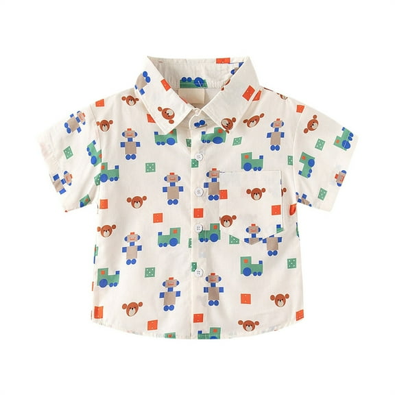 EnJoCho Boys Retro Print Hawaiian Shirt Breathable Rayon Short Sleeve Button-Up Summer Party Wear Tropical Theme Vacation Ready Top