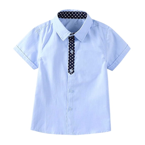 EnJoCho Boys Short Sleeve Button Down Shirt Cotton School Uniforđť—† Tie Formal Top Kids Teen Graduation Photo Ready