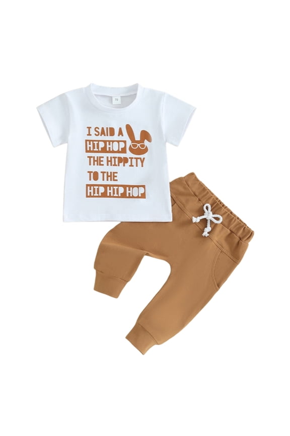 Boys' Short-Sleeved Top And Shorts Set Boys Easter Outfit Summer Short Sleeve Letter Print Set Solid Color Elasticized Pants With Pockets (Silver,2-3 Years)