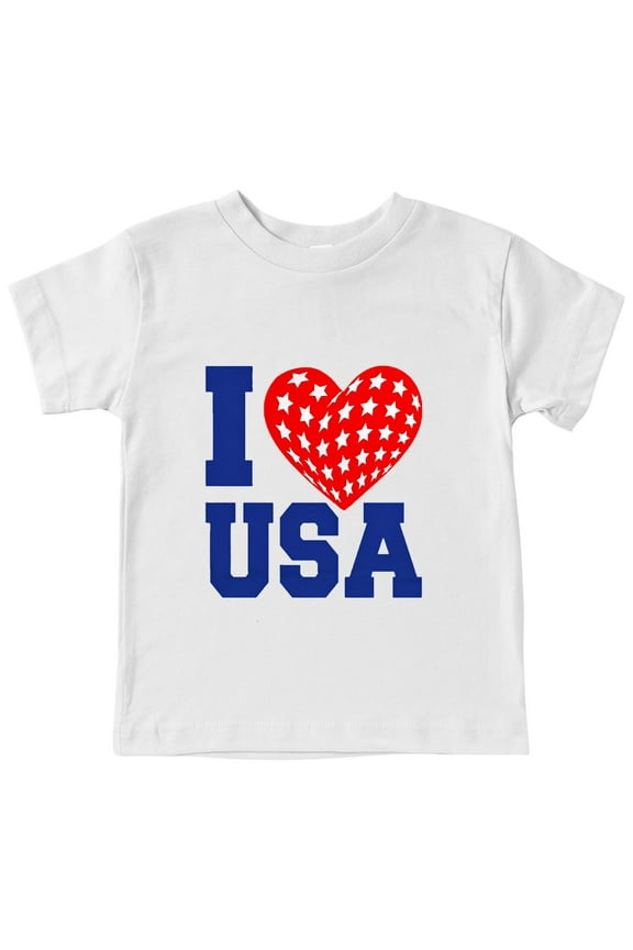 Boys Sports-Inspired Short Sleeve Top Toddler Boys I Love USA Text Print T Shirts American Flag Shirt Kids Independence Day Patriotic Short Sleeve Tops