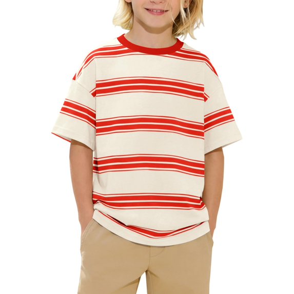EnJoCho Boys Striped T Shirt Summer Cute Crew Neck Short Sleeve Tops Tween Cotton Casual Basic Soft Oversized Trendy Light Tees Boys Oversized Cotton T Shirt