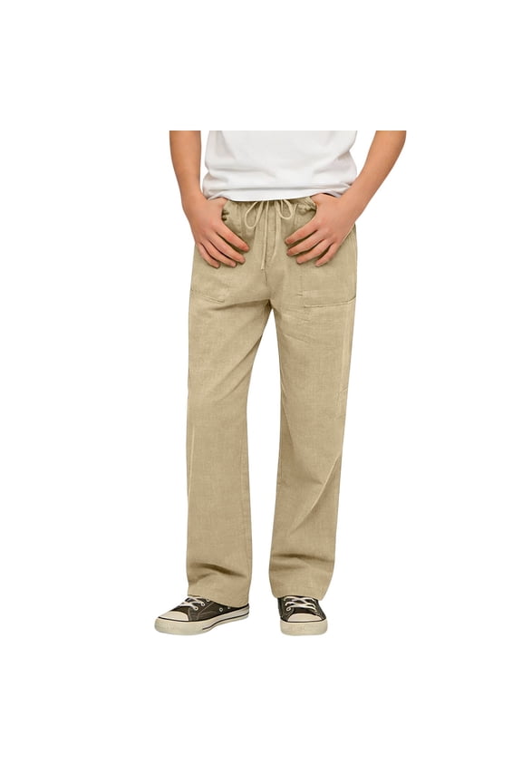 Boys Unifor𝗆 Pants Elastic Waist Drawstring Summer Casual Chino Joggers Teen Youth Kids Back -to-School Clothes Boys Lightweight Cargo Pants Summer