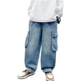 thumbnail image 1 of EnJoCho Boys Wide Leg Pants Kids Casual Elastic Waist Baggy Trousers Teen Summer Lightweight Joggers Tween Beach Bottoms, 1 of 8
