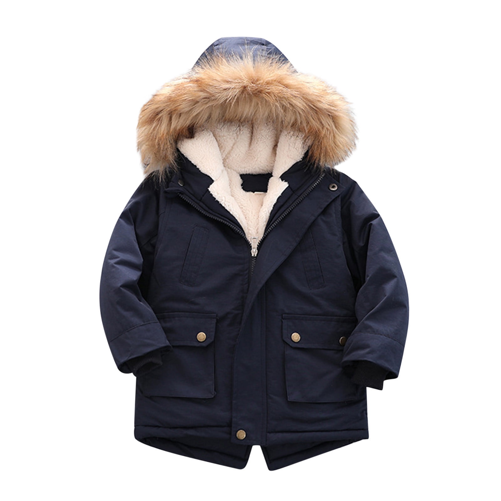 Small Medium-Sized Boys Cotton-Padded Fur Hoodie Winter Jackets for kids