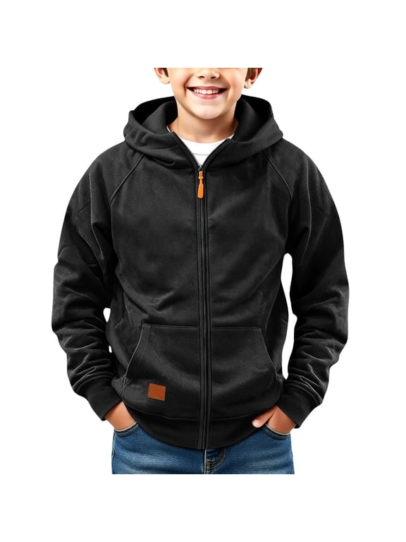 Boys Zip Up Hoodie Jacket Teen Zippered Pockets Sweatshirts Lightweight Fall Winter Jacket Coat Boy's Fashion School