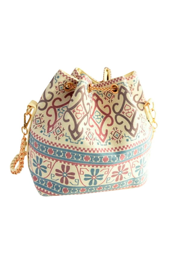 Canvas Bag Portable Bag One Shoulder Pearl Chain Women Bag Women Pearl Pendant Handbag Lady Ethnic Chain Purse Bucket Handbag Trendy Casual Crossbody Bags for Men Women Girl Boy