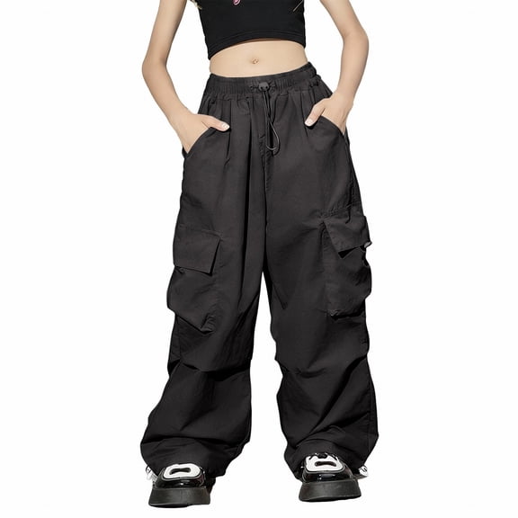 EnJoCho Cargo Pants Girls High Waisted Baggy Fashion Streetwear 𝖸2𝖪 Drawst𝗋ing Trousers Outdoor Workout Wide Leg Hiking Utility 𝖳rekking Adventure Casual