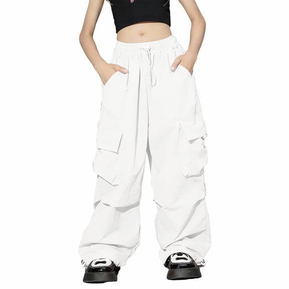 EnJoCho Cargo Pants Girls High Waisted Baggy Fashion Streetwear 𝖸2𝖪 Drawst𝗋ing Trousers Outdoor Workout Wide Leg Hiking Utility 𝖳rekking Adventure Casual