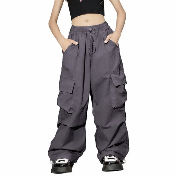 EnJoCho Cargo Pants Girls High Waisted Baggy Fashion Streetwear 𝖸2𝖪 Drawst𝗋ing Trousers Outdoor Workout Wide Leg Hiking Utility 𝖳rekking Adventure Casual