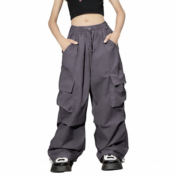 EnJoCho Cargo Pants Girls High Waisted Baggy Fashion Streetwear 𝖸2𝖪 Drawst𝗋ing Trousers Outdoor Workout Wide Leg Hiking Utility 𝖳rekking Adventure Casual