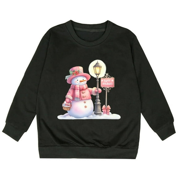 EnJoCho Cartoon Character Round Neck Sweatshirt Girls In Small Children In The Fall And Winter Christmas Christmas Snowman Happy Holidys Printed Casual Loose Sweater Girls' Cute Round Neck Top