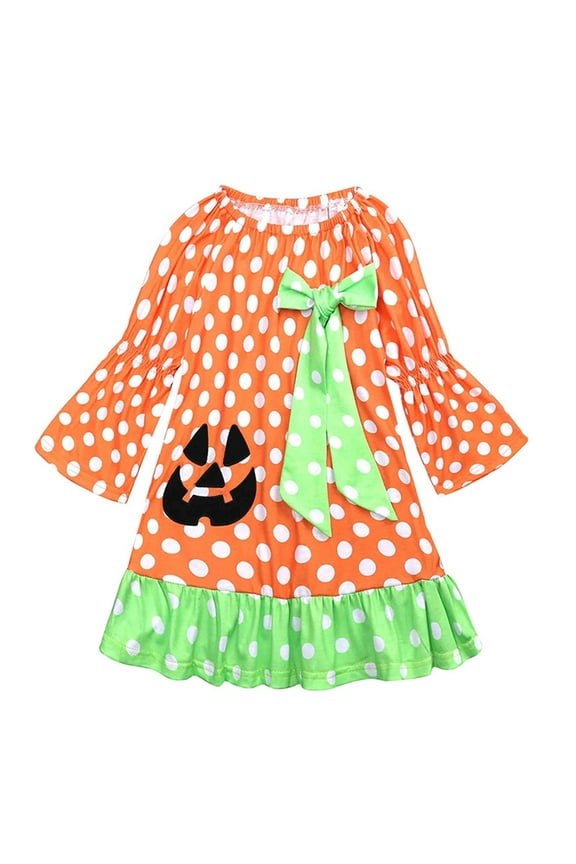 Cartoon Polka-Dot Print Princess Dress for Toddler Baby Girls Bow Flare Sleeve Par𝗍y Dress Kids Tea Par𝗍y Formal Wear with Ruffles