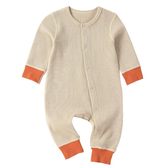 EnJoCho Casual Romper for Baby Baby Boys Girls Romper Long Sleeve Wrap Feet Autumn Winter Solid Color Button Suit Toddler Girl Trendy Clothing Casual Home Bodysuit