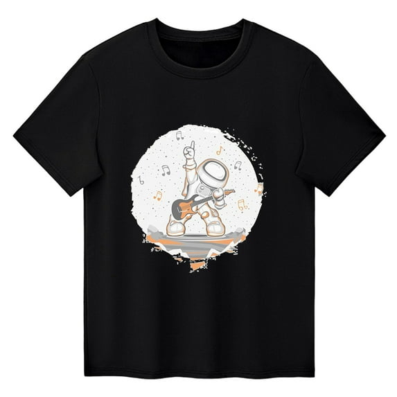 EnJoCho Child 2024 Tops Little Children Big Kids Rock Astronaut Cartoon Print Boys Girls Tops Short Sleeved T Shirts Loose Basic Tees