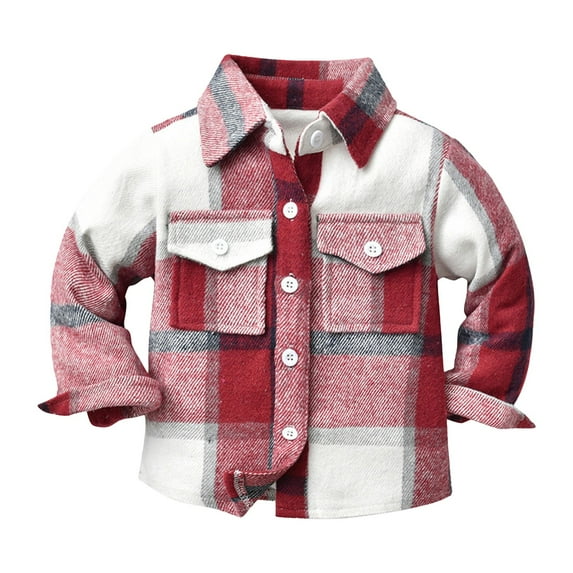 EnJoCho Child Boy Wraps Toddler Boys Girls Shirt Coat Jacket Plaid Long Sleeve Kids Turn Down Collar Button Tops Outwear Kids Trendy Clothing Top 6-7 Years
