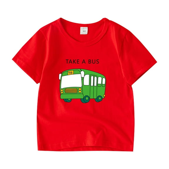 EnJoCho Child Cartoon Blouse Toddler Kids Boys Girls Summer Bus Car Print Short Sleeve Crewneck T Shirts Cute Summer Daily Tops Tee Clothes Pink