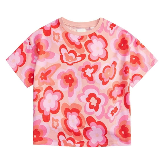 EnJoCho Child Midi Blouse Toddler Girls Summer Red T Shirt Flower Gradient Printed Round Neck Short Sleeves Casual Going Out Clothes for 2 to 7 Years