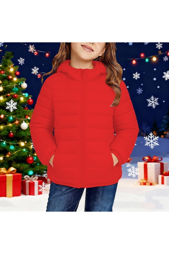 Children Boys Girls Lightweight Down Jackets Fall Winter Warm Coats Zip Up Hooded Quilted Puffer Outerwear Jacket