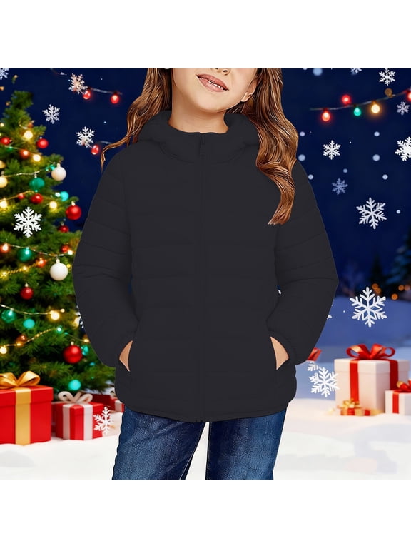Children Boys Girls Lightweight Down Jackets Fall Winter Warm Coats Zip Up Hooded Quilted Puffer Outerwear Jacket