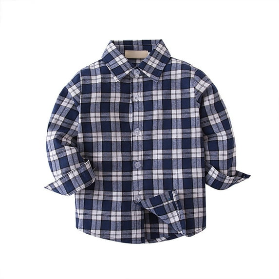 EnJoCho Children Boys Hoodies Autumn and Winter Boys Long Sleeved Plaid Collar Buttons Shirt Boys Daily Casual Shirt Gentleman Outfit Small Kids Trendy Clothing