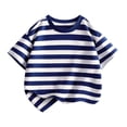 thumbnail image 1 of EnJoCho Children Casual Crewneck T Shirt Small Kids Summer Short Sleeved Stand Up Collar Striped Tops Boys Girls Casual Going Out Tshirt Tee Tops Clothes, 1 of 8