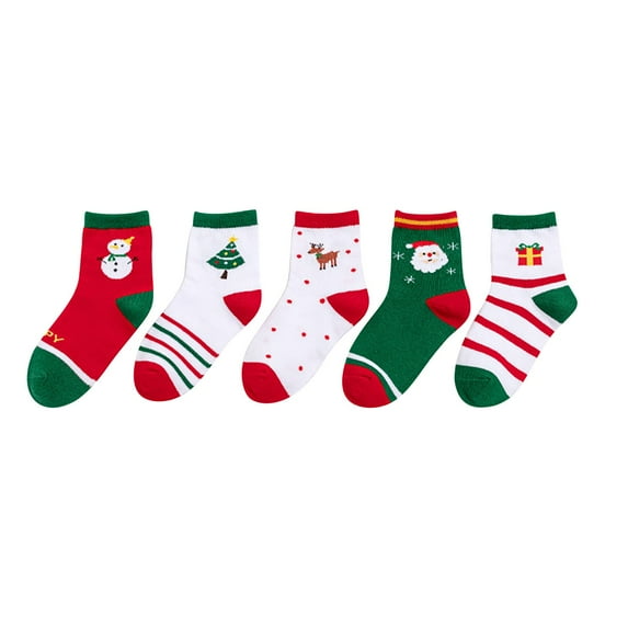 EnJoCho Children Cotton Socks Cartoon Christmas Red Green Socks Girls Student Baby Tube Socks Toddler Kids Boys Girls Soft Cute Holiday Socks School Home Indoor&Outdoor Wear