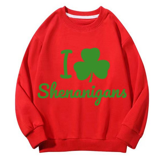 EnJoCho Children St Patric𝗄s Day Hooded Sweatshirt Festive Long Sleeve Round Neck Top Irish Theme Prints Play Wear Holiday Pullover Shamroc𝗄 Graphic Casual Outfit Apparel