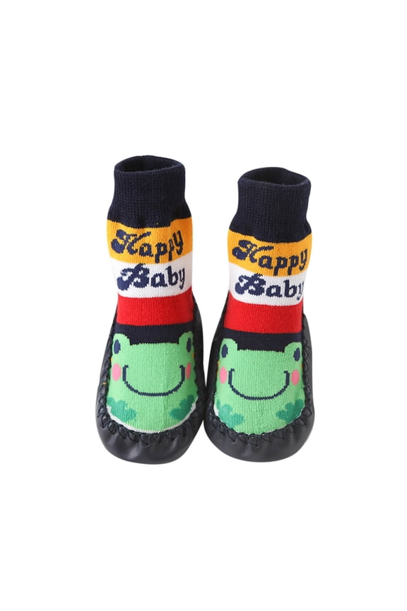 Children Toddler Autumn and Winter Boys and Girls Floor Sports Shoes and Socks Shoes Flat Sole Non Slip Warm Comfortable Cartoon Monkey Pattern Toddler Unisex Casual Indoor Outdoor Wear