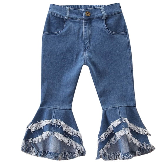 EnJoCho Children Toddler Kids Baby Girls Flare Pants Denim Tassel Clothes Jeans Pants Little Girl Dance Clothes Girls Pants Size 12 Youth Girls Training Dance Jeans Bell Bottoms Pants