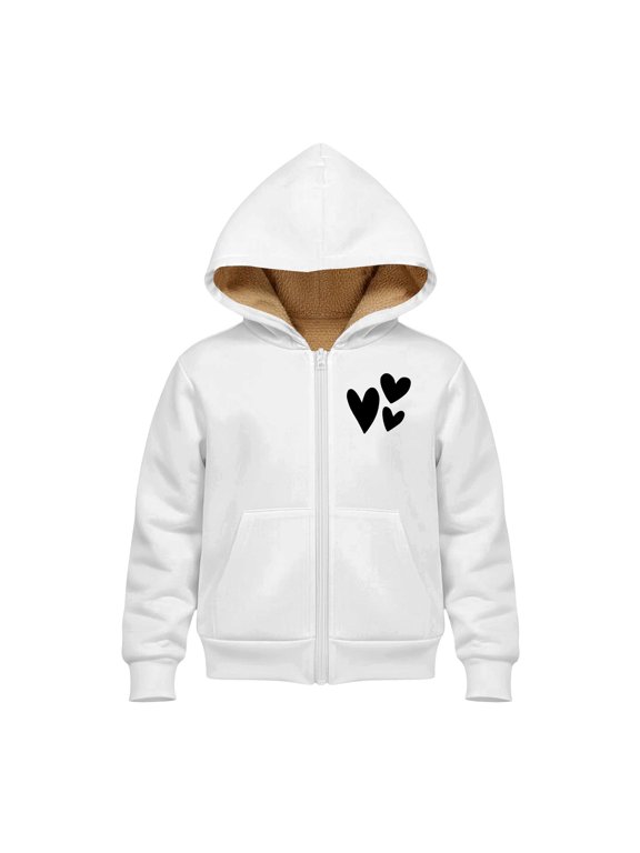 Children Valentine Day Zip Up Hoodie Fleec𝖾 Lined Thermal Warm Sher𝗉a Heart Print Cute Sweater Love Top