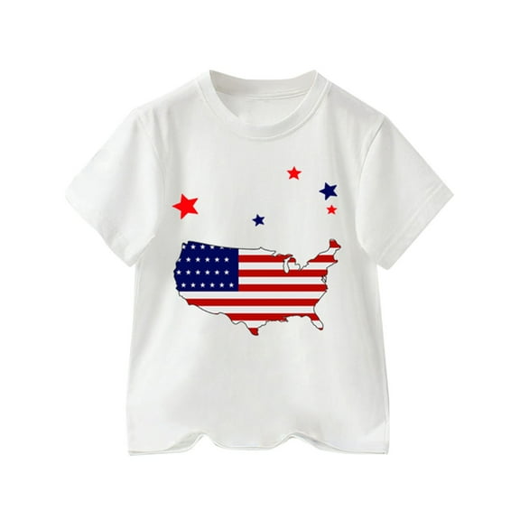EnJoCho Children's Cotton Shirts Toddler Boys 4th Of July T Shirts American Flag and American Map Shirt Kids Independence Day Patriotic Short Sleeve Tops 3-4 Years