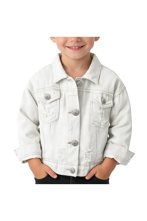 Children's Denim Jacket Little Boy Girl White Denim Jacket Unisex Baby Button Down Jeans Coats Cowboy Outerwear
