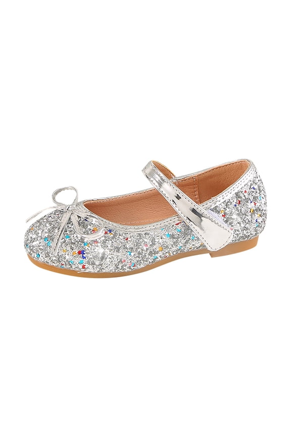 Children's Girls Wedding Shoes Blue Shining Face Birthday Shoes Sequins Fine Glitter Bow Girl Princess Shoes Little Girl Stylish Party Shoes