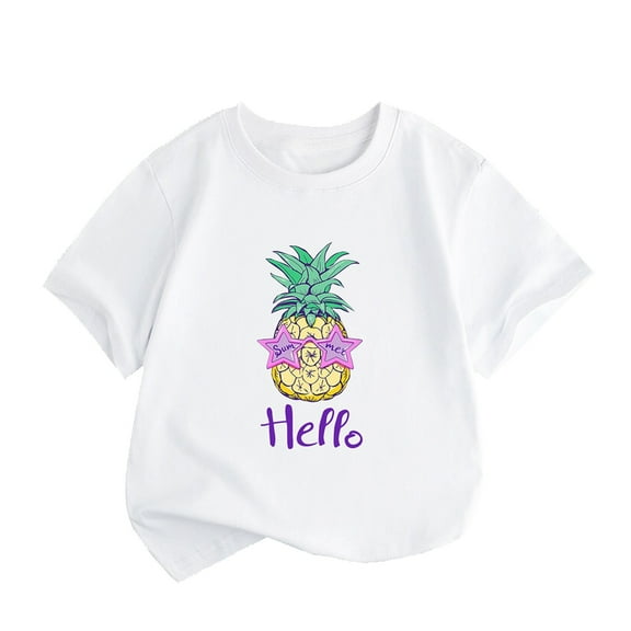 EnJoCho Children's Holiday Tops Little Children and Big Kids Hello Pineapple Cartoon Print Boys and Girls Tops Short Sleeved T Shirts 1 to 8 Years Casual Trendy Tee Tops