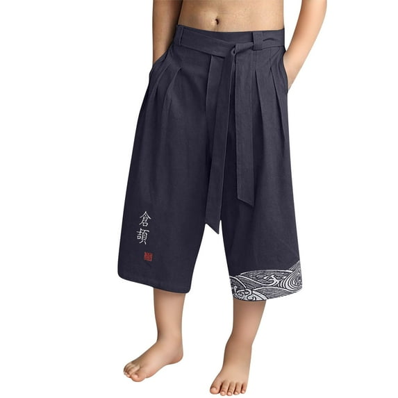 EnJoCho Children’s Japanese Traditional Style Linen Shorts Asian Clothing Casual Loose Comfortable Breathable Summer Pants Cultural Apparel