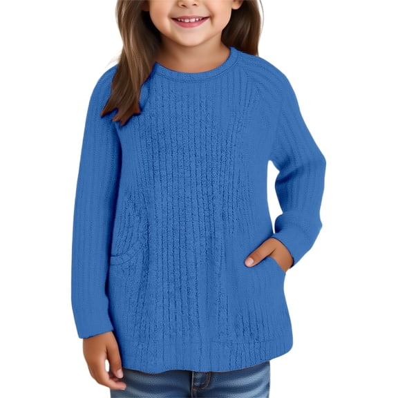 EnJoCho Children’s Round Neck Sweater with Pockets, Loose Fashionable Comfortable Casual Knit Top for Kids 3-14 Years Fall Outfits
