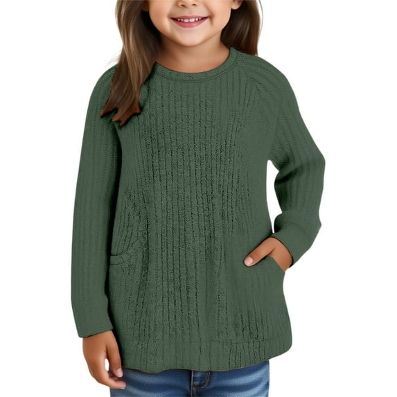 EnJoCho Children’s Round Neck Sweater with Pockets, Loose Fashionable Comfortable Casual Knit Top for Kids 3-14 Years Fall Outfits