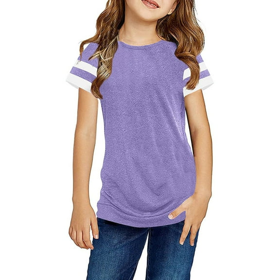 EnJoCho Children's School wear Tops Girls T Shirts Short Sleeve Summer Basic Tees Top Stripes Round Neck Loose Fit Tunic Shirt Blouse Casual Trendy Tee Tops
