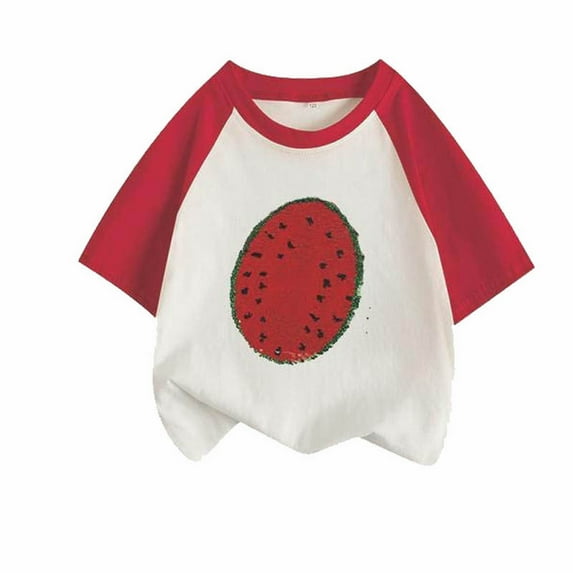 EnJoCho Children's School wear Tops Toddler Kids Baby Boys Girls Gifts for Children Changing Flip Sequins T Shirt Watermelon Tops Short Sleeve Summer Clothes Casual Trendy Tee Tops