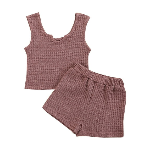 EnJoCho Children's Set Summer New Sleeveless Tank Top Solid Color Shorts Two Piece Set Party Birthday School Children Girl Trendy Clothes Spring Fall Casual Outfits