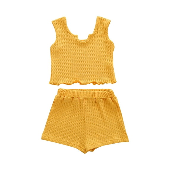 EnJoCho Children's Set Summer New Sleeveless Tank Top Solid Color Shorts Two Piece Set Party Birthday School Children Girl Trendy Clothes Spring Fall Casual Outfits