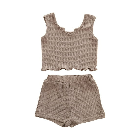 EnJoCho Children's Set Summer New Sleeveless Tank Top Solid Color Shorts Two Piece Set Party Birthday School Children Girl Trendy Clothes Spring Fall Casual Outfits