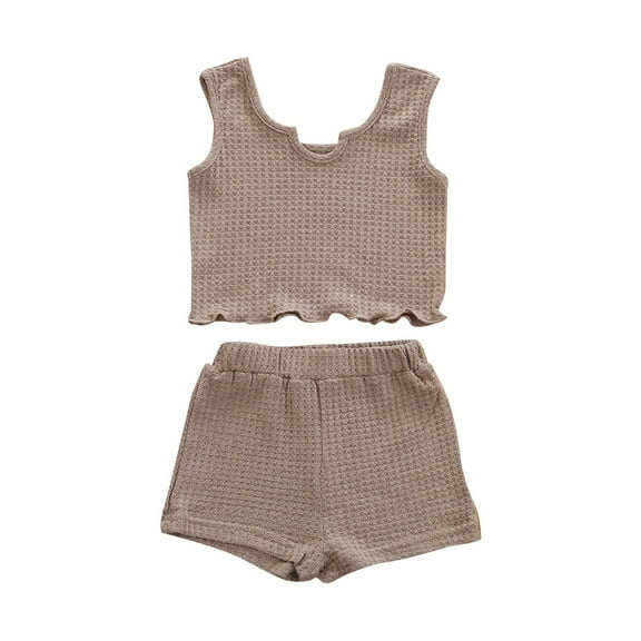 EnJoCho Children's Set Summer New Sleeveless Tank Top Solid Color Shorts Two Piece Set Party Birthday School Children Girl Trendy Clothes Spring Fall Casual Outfits