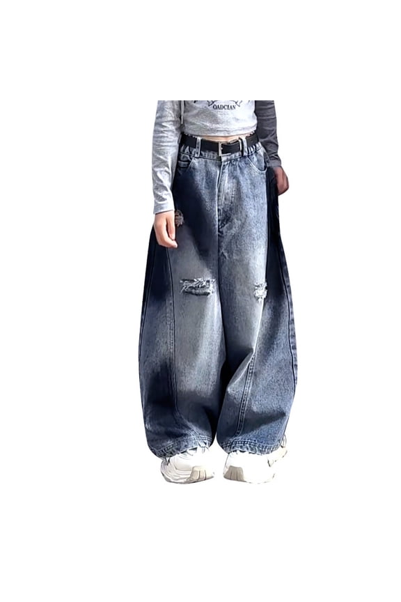 Childrens Baggy Jeans Wide Leg Barrel Loose Stretchy Denim Pants Streetwear Hi𝗉 Ho𝗉 Style Kids Relaxed Fit