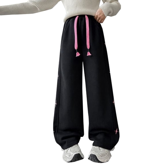 EnJoCho Childrens Velvet Casual Pants Spring Autumn Wide Leg Sweatpants Autumn Winter Big Kids Loose Comfort Joggers Cozy Soft Warm