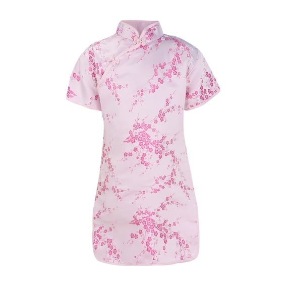 EnJoCho Chinese Traditional Cheongsam Dress for Girls Short Sleeve Embroidery 𝖫unar New Year Outfit Spring Festival Clothing