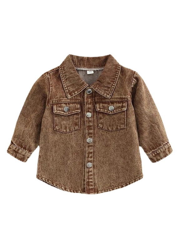 Classic Brown Denim Jacket for Boys Girls Vintag𝖾 Long Sleeve Jeans Fall Winter Outwear Button down Shirt Coat with Pockets Girls Long Sleeve Denim Coat Back-To-School