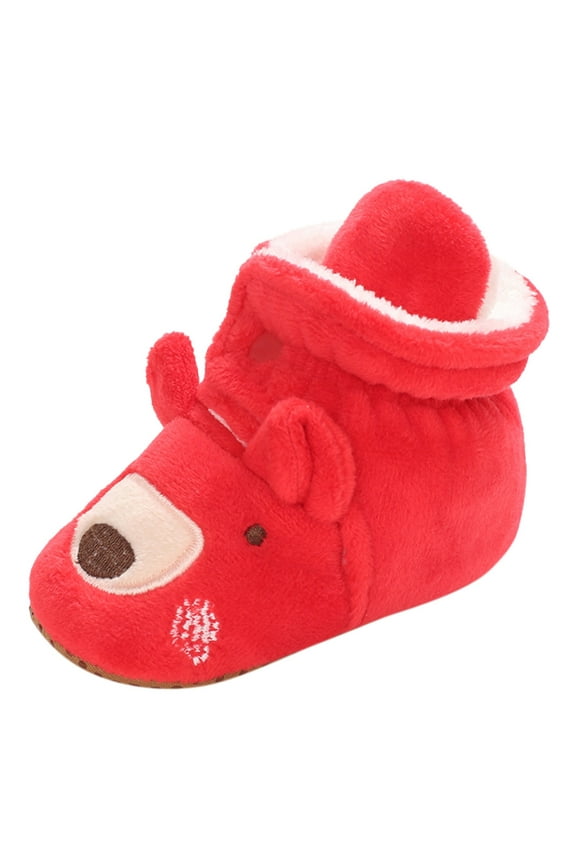 Clearance Christmas Baby Cotton Boots Toddle Cute Xmas Warm Cotton Shoes Soft Comfortable Toddler Warming Home Indoor Shoes Cartoon 3D Xmas Deer Design Christmas Gifts